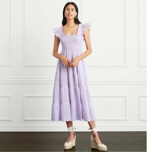 Hill House Medium The Nap Lilac Stripe 100% Linen Tiered Cottage Praire Dress